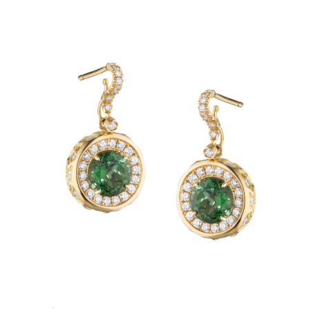 18k gold diamond green tourmaline earrings