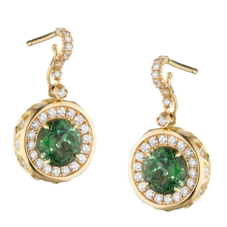 18k gold diamond green tourmaline earrings