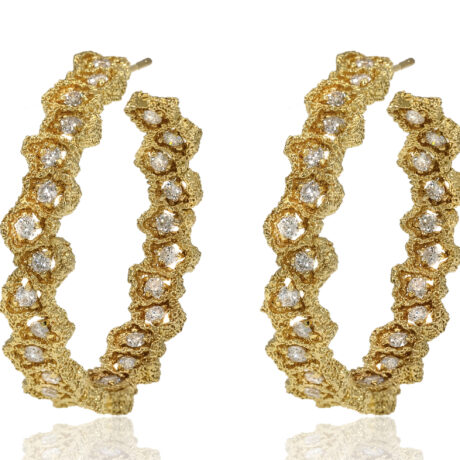 18k Evelyne Gold and Diamond Hoop Earrings