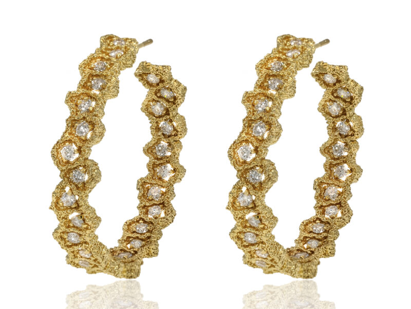 18k Evelyne Gold and Diamond Hoop Earrings