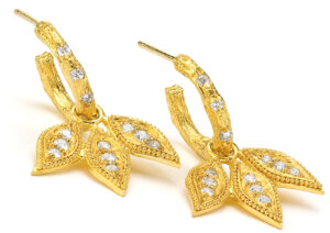 22K Gold Diamond Leaf Earrings -nature inspired jewelry