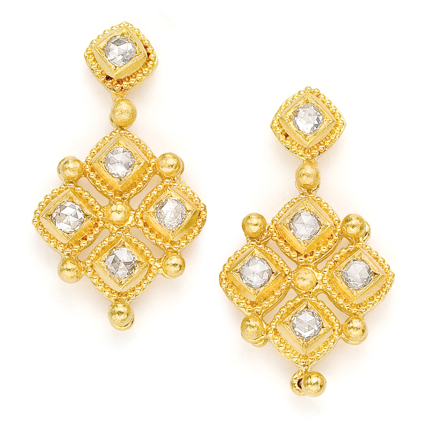 22K gold Rose cut diamond earrings