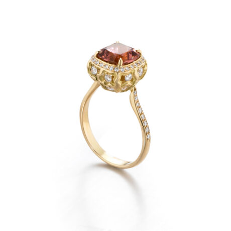 18k gold pink tourmaline diamond ring