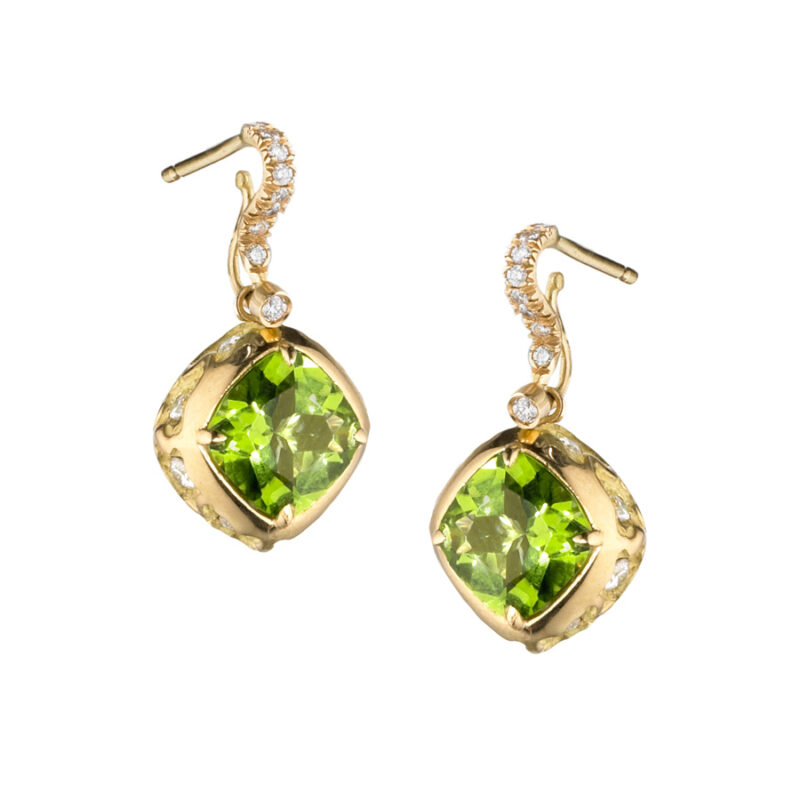 Reversible peridot diamond earrings