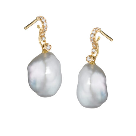 D'ocean pearl and diamond drop earrings