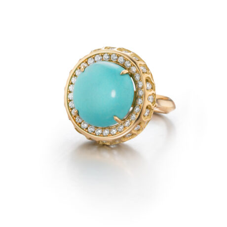 18k gold anemone diamond turquoise ring
