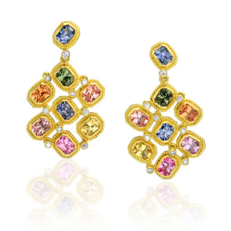 22k multi color sapphire earrings