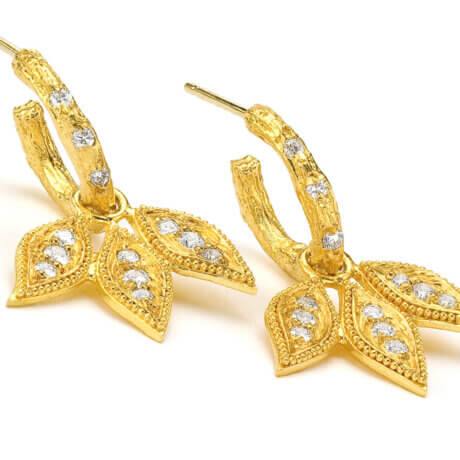 22K gold diamond leaf earrings - nature inspired jewelry