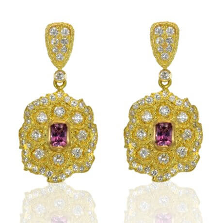 18k gold pink sapphire and diamond earrings