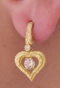 Heart Shaped Diamond Dangle Earrings